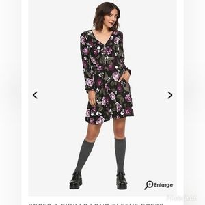 Skulls and roses, long sleeve dress